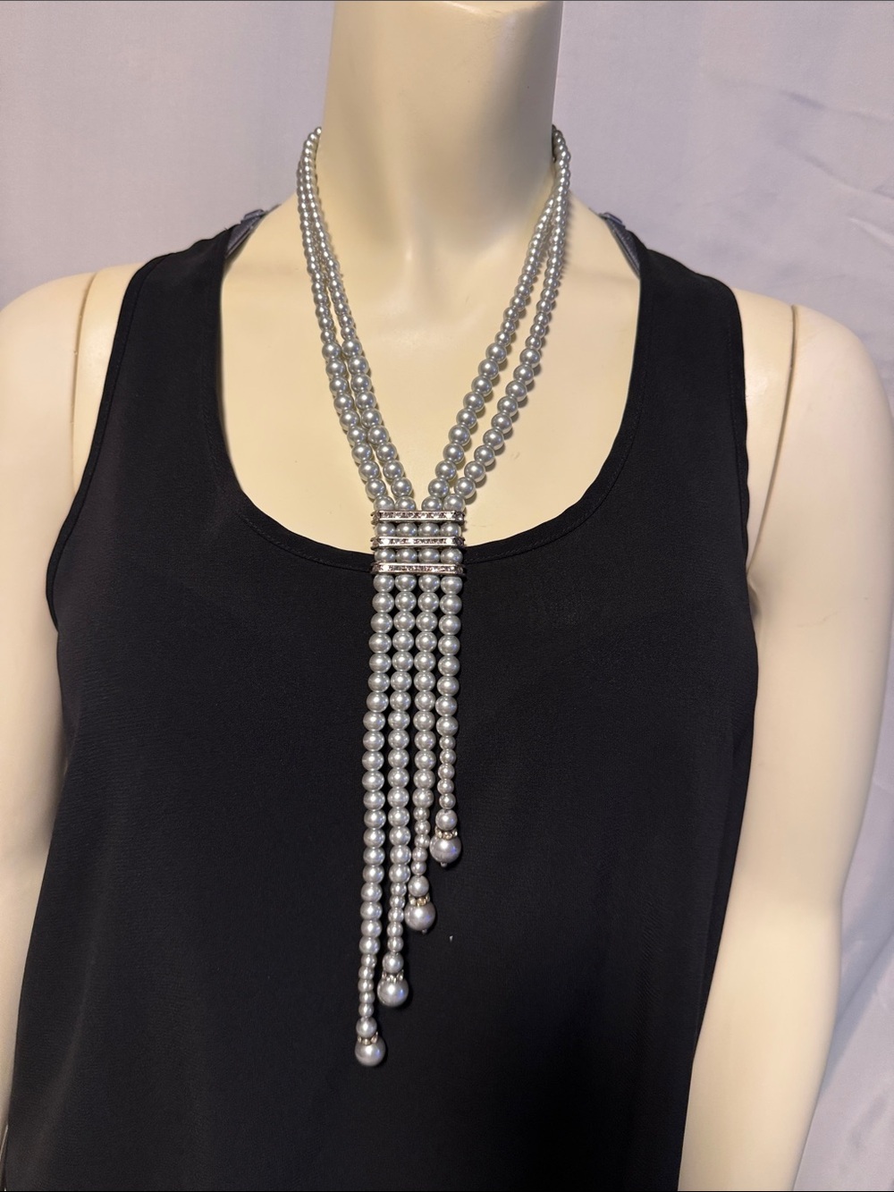 Elegant Silver Multi-Strand Pearl Pendant Necklace